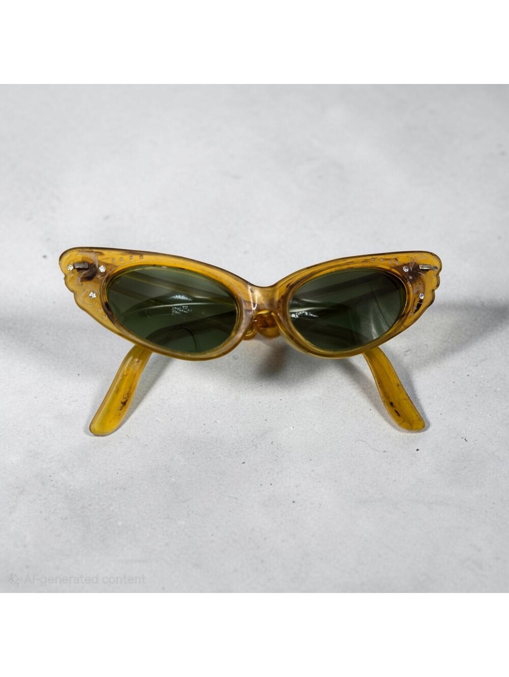Vintage 1950s Cat Eye Sunglasses Amber Yellow Open Work Split Temple Rockabilly
